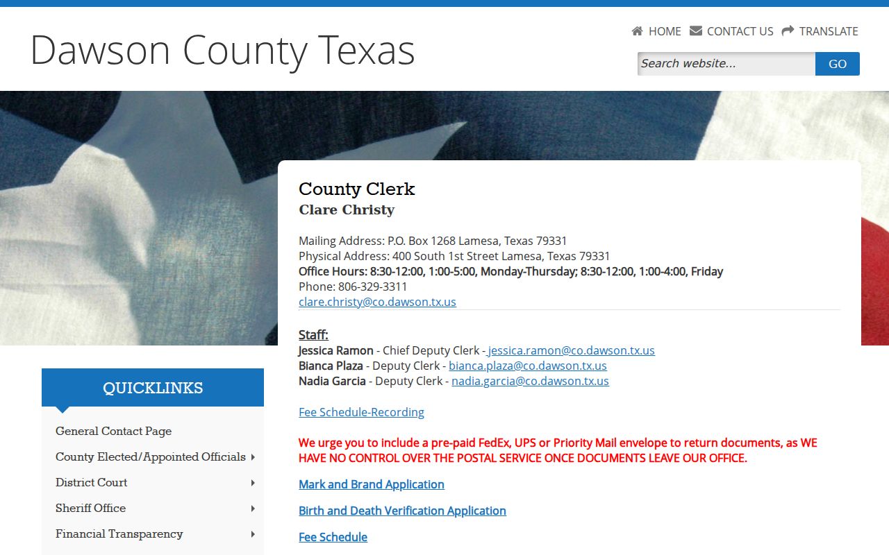 Dawson County Clerk office information for court record routing