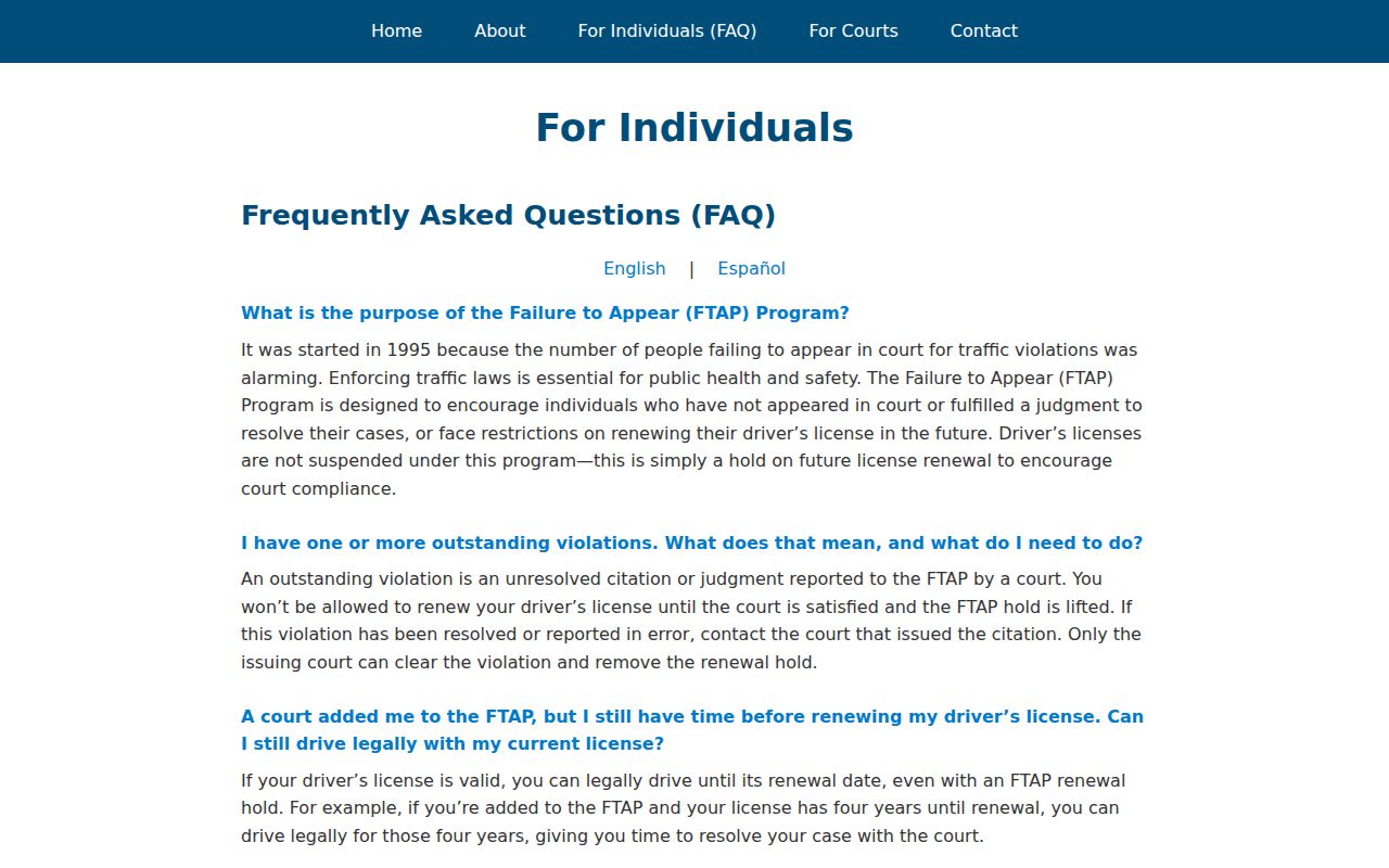 OmniBase FTAP FAQ separating Dawson County license holds from warrants