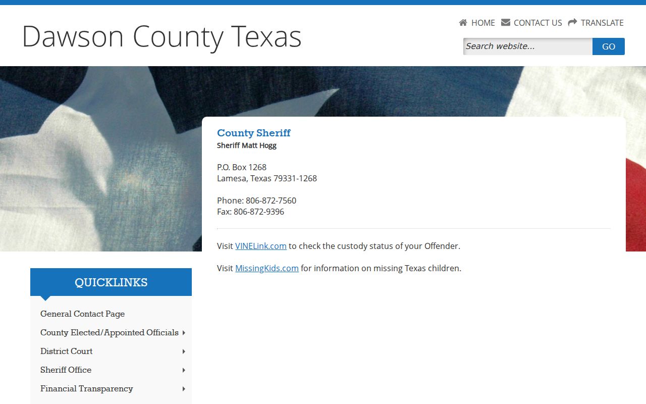 Dawson County sheriff contact page for warrant records
