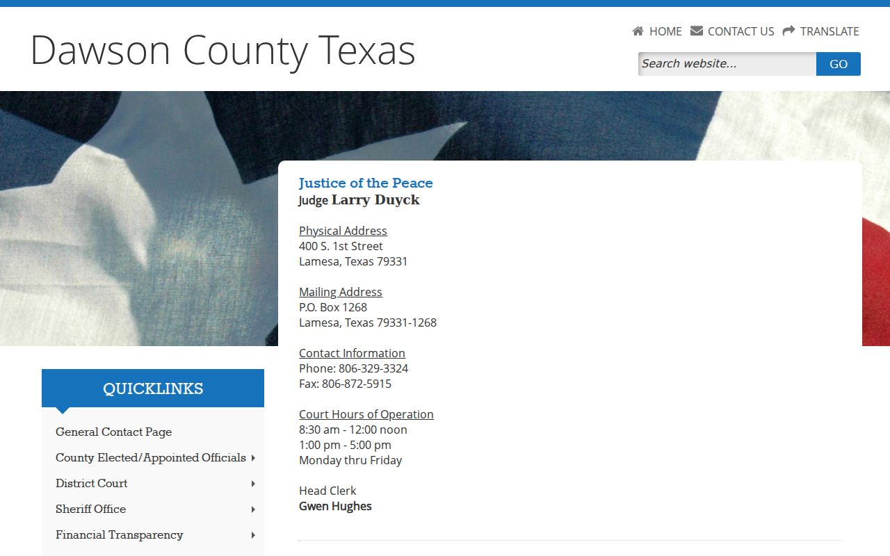 Dawson County Justice of the Peace citation and warrant contact information